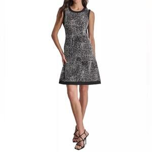 DKNY Women's Colorblocked Sleeveless Fit & Flare Dress Black White Sz 14